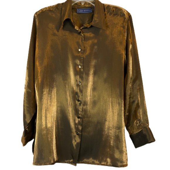 Vintage Karen Scott II Iridescent Bronze / Brown Blouse Size 1X - Picture 1 of 12